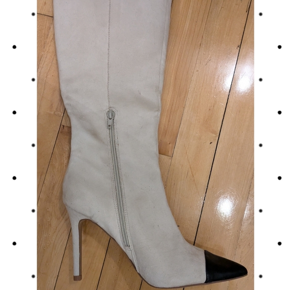 Chic Express Cream Knee-High Boots with Black Toe - Picture 7 of 9